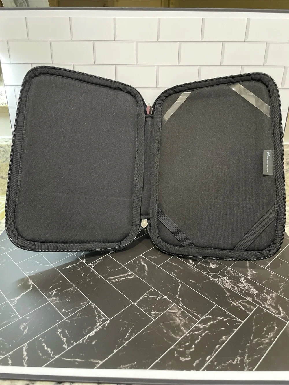 Crown Map-Print Travel Pouch in Beige and Black - Picture 2 of 5